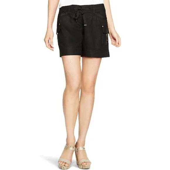 White House Black Market Linen Black Cargo‎ Shorts Women's Size 4 Short - Picture 2 of 5